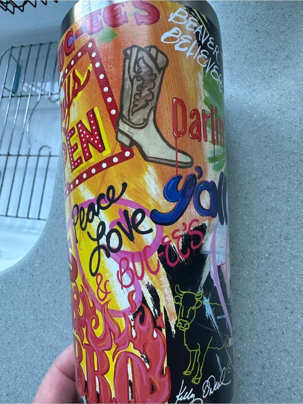 Buc-ees 20oz stainless steel GraphicTumbler.  Gently used, no scratches. No lid.